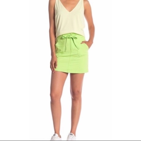 Know One Cares Tie Front Paperbag Mini Skirt Neon - Picture 1 of 3